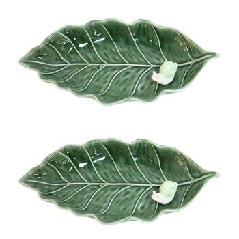 2PK Urban Ceramic Snail Leaf Decorative Trinket Dish 28x13cm Green
