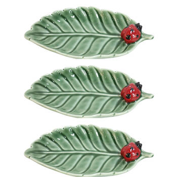 3PK Urban Ceramic Ladybug Leaf Decorative Trinket Dish 18x9cm Green/Red