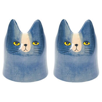 2PK Urban Bailey Cat Ceramic Planter Plant Pot 14cm Blue