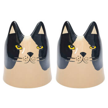 2PK Urban Bailey Cat Ceramic Planter Pot 14cm Black/White