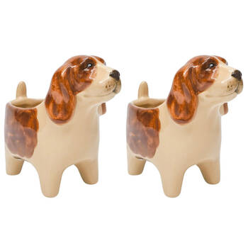 2PK Urban Georgie Dog Ceramic Planter Pot 25x18cm Brown/White