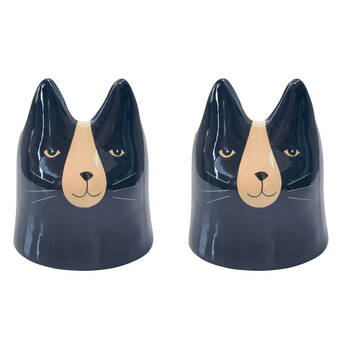 2PK Urban Ceramic Bailey Cat Outdoor Garden Planter Pot 14x12cm Black
