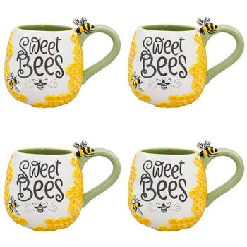 4PK Urban Ceramic Sweet Bumblebees 3D Coffee Drinking Mug 11cm Yellow