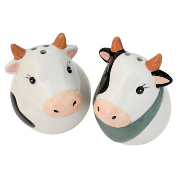 2pc Urban Ceramic Cow Heads Salt and Pepper Shakers Set 8x7cm White/Black