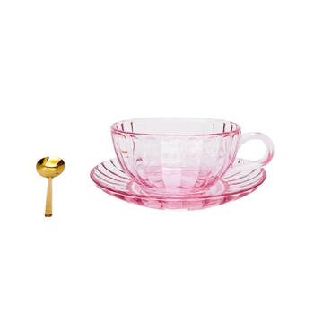 Urban Maisy Glass Tea Cup/Saucer & Spoon Set Drinkware Pink 14cm 