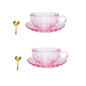 2PK Urban Maisy Glass Tea Cup/Saucer & Spoon Set Drinkware Pink 14cm 