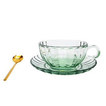 Urban Maisy Glass Tea Cup/Saucer & Spoon Set Drinkware Green 14cm 