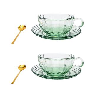 2PK Urban Maisy Glass Tea Cup/Saucer & Spoon Set Drinkware Green 14cm 