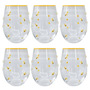 6PK Urban Kaya Bee Stemless Wine Drinking Glass 520ml 12cm Yellow