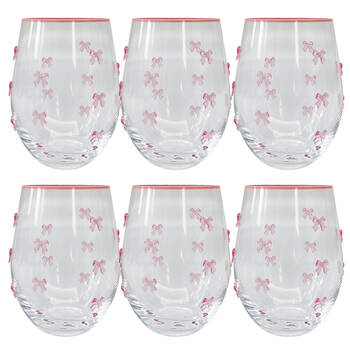 6PK Urban Kaya Bows Stemless Wine Drinking Glass 520ml 12cm Pink