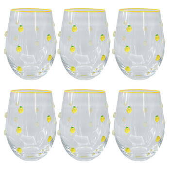 6PK Urban Kaya Lemon Stemless Wine Drinking Glass 520ml 12cm Yellow
