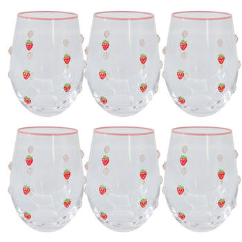 6PK Urban Kaya Strawberry Stemless Wine Drinking Glass 520ml 12cm Red