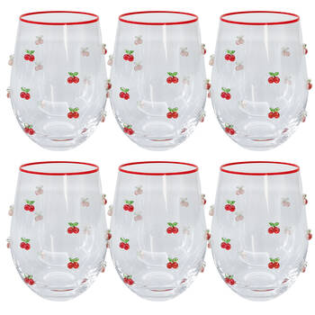 6PK Urban Kaya Cherry Stemless Wine Drinking Glass 520ml 12cm Red