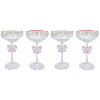 2x 2pc Urban Kaya Bow Coupe Champagne Cocktail Drinking Glass Set 18cm Pink