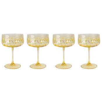 2x 2pc Urban Bee Meadow Floral Coupe Champagne Drinking Glasses Set 16cm Yellow