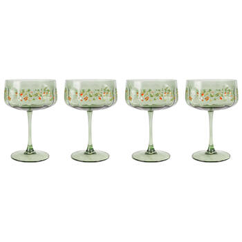 2x 2pc Urban Enchanted Garden Floral Coupe Champagne Drinking Glasses 16cm Green