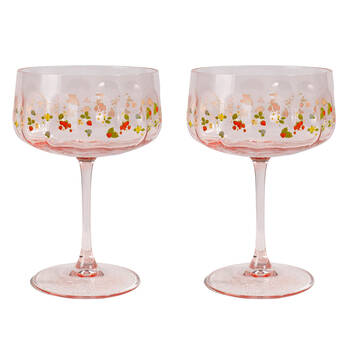 2pc Urban Strawberry Fields Floral Coupe Champagne Drinking Glasses 16cm Pink