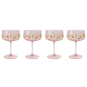 2x 2pc Urban Strawberry Fields Floral Coupe Champagne Drinking Glasses 16cm Pink