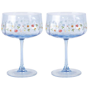 Urban Botanicals Floral Coupe Champagne Drinking Glasses Set 16cm Blue
