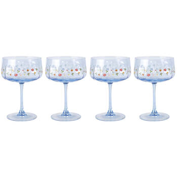 2PK Urban Botanicals Floral Coupe Champagne Drinking Glasses Set 16cm Blue