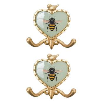 2x Urban Bee Wall Metal Hook Home Decor Sage/Gold 12cm 