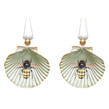 2x Urban Bee Shell Hanging Ornament Home Decor Sage 19cm 