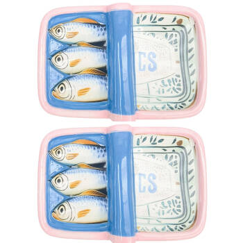 2PK Urban Ceramic Sardine Decorative Trinket Storage Box 12x8cm Blue