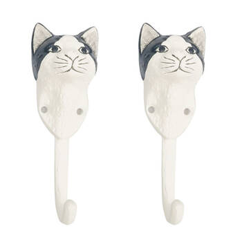 2PK Urban Metal Cat Decorative Hanging Wall Hook 14x5cm White/Black