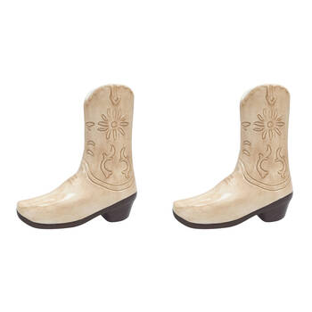 2PK Urban Ceramic Cowboy Boots Home Decor Flower Vase 19x17cm Tan