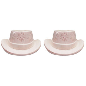 2PK Urban Ceramic Cowboy Hat Outdoor Garden Planter Pot 20x9cm Pink