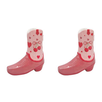 2PK Urban Ceramic Cowboy Boots Cherry Home Decor Flower Vase 19x17cm Pink