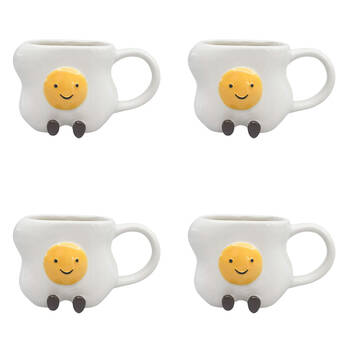 4PK Urban Ceramic Ellie Egg Friends 3D Coffee Drinking Mug 9cm White