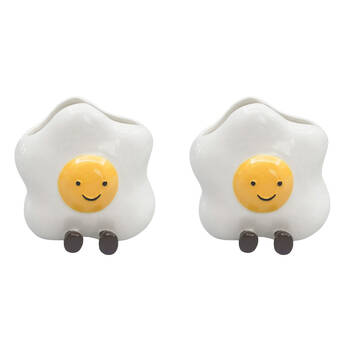 2PK Urban Ceramic Ellie Egg Friends Vessel Decorative Storage Vase 11cm White