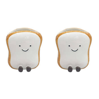 2PK Urban Ceramic Teddy Toast Friends Vessel Decorative Vase 13x12cm White