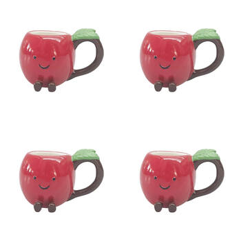 4PK Urban Ceramic Annie Apple Friends 3D Coffee Drinking Mug 9cm Red