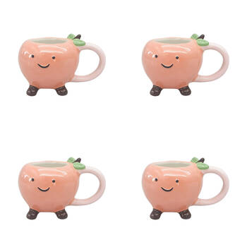 4PK Urban Ceramic Pinky Peach Friends 3D Coffee Drinking Mug 9cm Pink