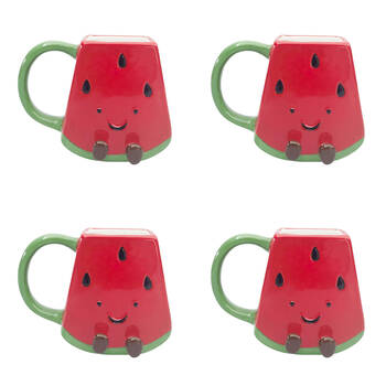 4PK Urban Ceramic Winnie Watermelon Friends 3D Coffee Drinking Mug 10cm Red