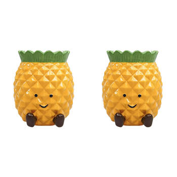 2PK Urban Ceramic Penny Pineapple Friends Vessel Decorative Vase 14x12cm Yellow