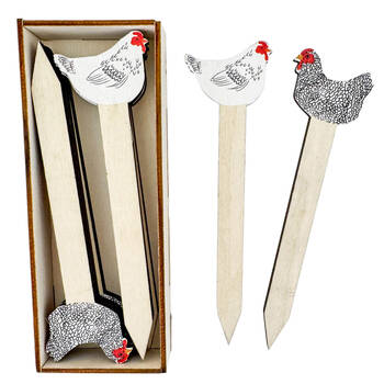 8pc Urban Wooden Chicken Design Plant Markers Gift Box 14cm Black/White