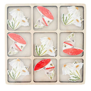 Urban Floral Bee Tic Tac Toe Wooden Board Game Set 17cm Red/White