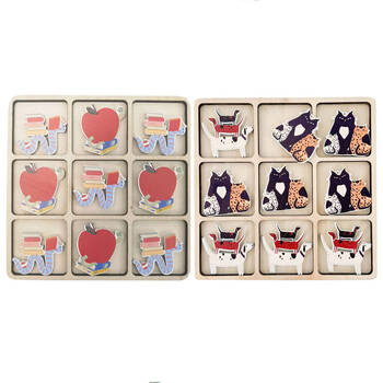 2pc Urban Cat/Dog and Bookworm Tic Tac Toe Wooden Board Game Set 17cm