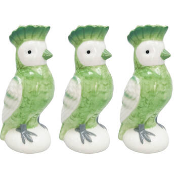 3PK Urban Ceramic Perdy Parrot Bud Home Decor Flower Vase 13x7cm Green