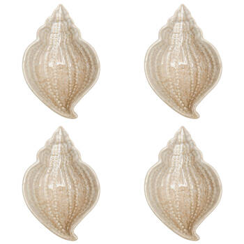 4PK Urban Ceramic Reef Shell Trinket Storage Tray Dish 14x2cm Bisque