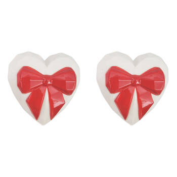 2PK Urban Ceramic Heart w/ Bow Trinket Storage Box 9cm Red/White