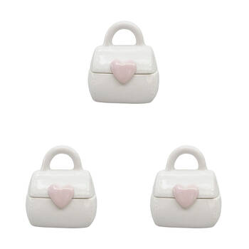 3PK Urban Ceramic Handbag with Heart Trinket Box 6x10cm Pink/White