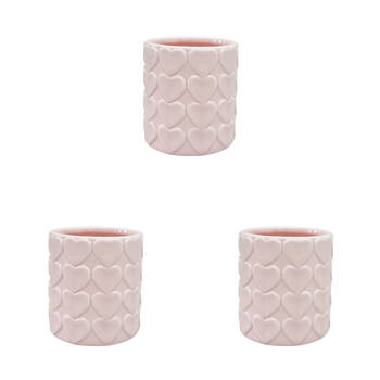 3PK Urban Ceramic Embossed Heart Outdoor Garden Planter Pot 13x9cm Pink