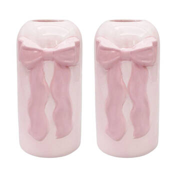 2PK Urban Ceramic Tall Bow Home Decorative Flower Vase 22x12cm Pink