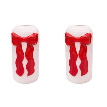 2PK Urban Ceramic Tall Bow Home Decor Flower Vase 22x12cm Red/Pink