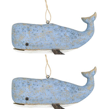2PK Urban Wooden Drift Whale Hanging Decoration Ornament 13x28cm Blue