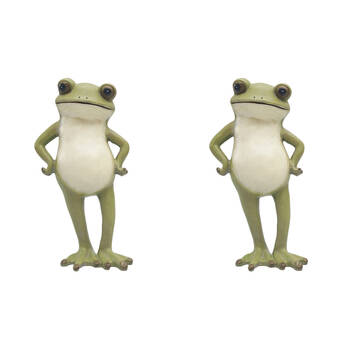 2PK Urban Standing Frog Resin Decorative Ornament Statue 21x11cm Green